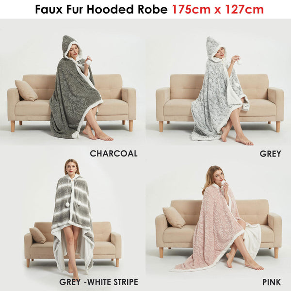 Ramesses Faux Fur Hooded Robe Grey White Stripe - Baby &