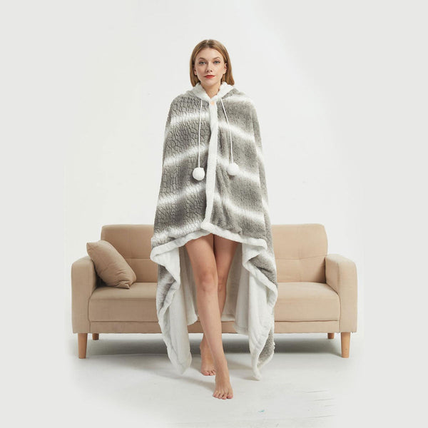 Ramesses Faux Fur Hooded Robe Grey White Stripe - Baby &