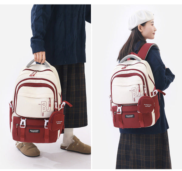 Red and White Large Capacity Student Backpack - Durable