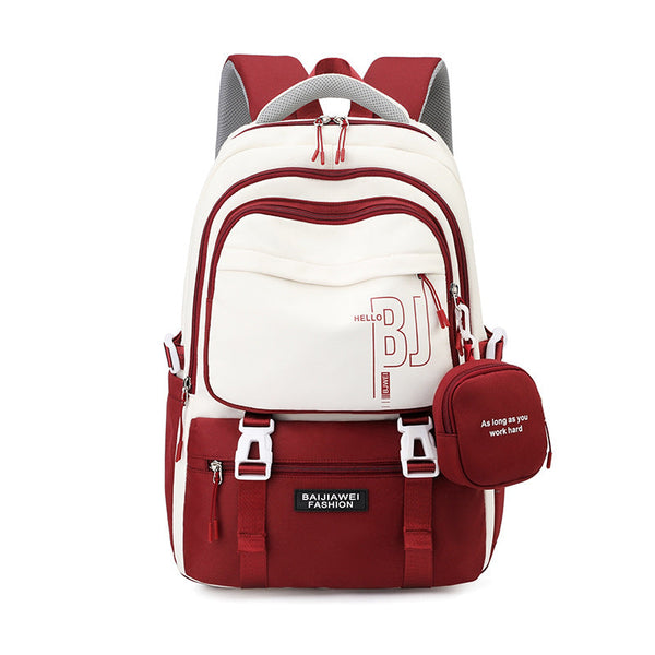 Red and White Large Capacity Student Backpack - Durable