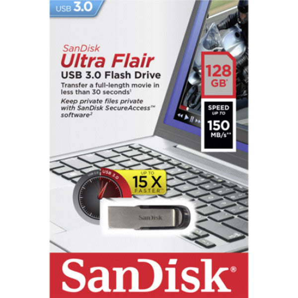 SANDISK 128GB CZ73 ULTRA FLAIR USB 3.0 FLASH DRIVE upto
