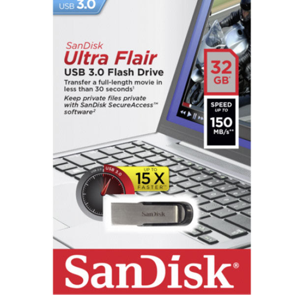 SANDISK 32GB CZ73 ULTRA FLAIR USB 3.0 FLASH DRIVE upto