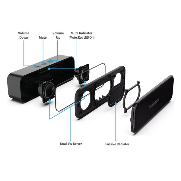Simplecom UM228 Portable USB Stereo Soundbar Speaker Plug
