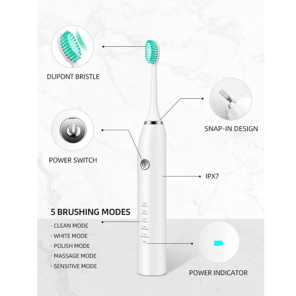Sonic Electric Toothbrush White USB Wireless Charging Smart