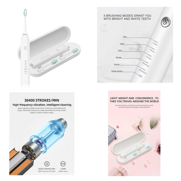 Sonic Electric Toothbrush White USB Wireless Charging Smart