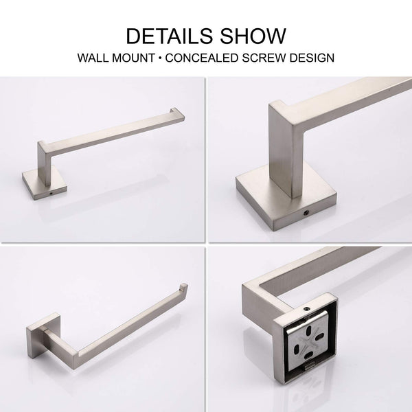 Square Hand Towel Holder Ring Wall Mounted Modern Towel Bar
