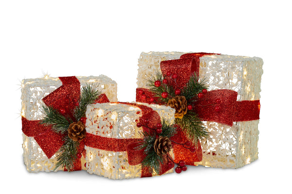Swishmas 3 Piece Christmas Present Display Set With Lights