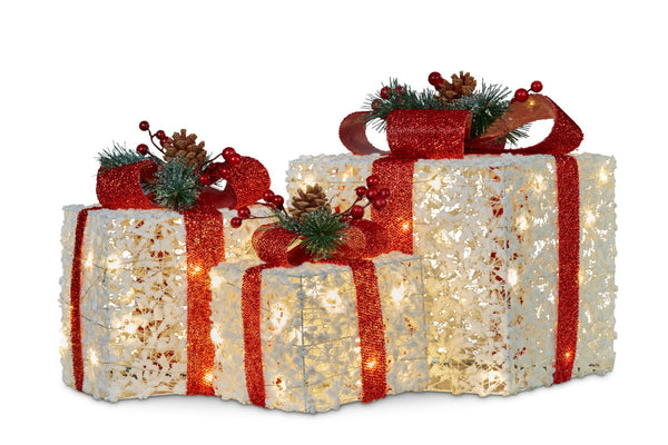 Swishmas 3 Piece Christmas Present Display Set With Lights