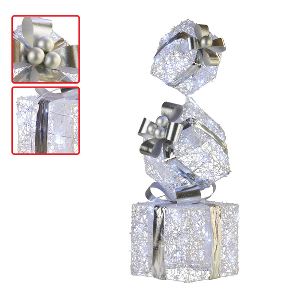 Swishmas 83cm Triple Christmas Silver Giftbox Stack Display