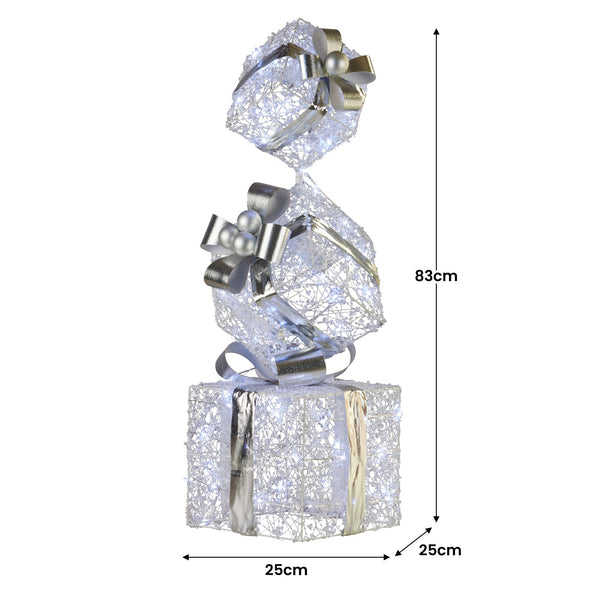 Swishmas 83cm Triple Christmas Silver Giftbox Stack Display