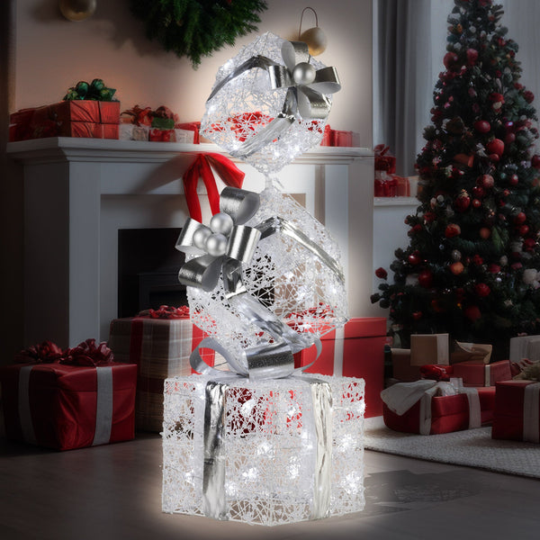Swishmas 83cm Triple Christmas Silver Giftbox Stack Display