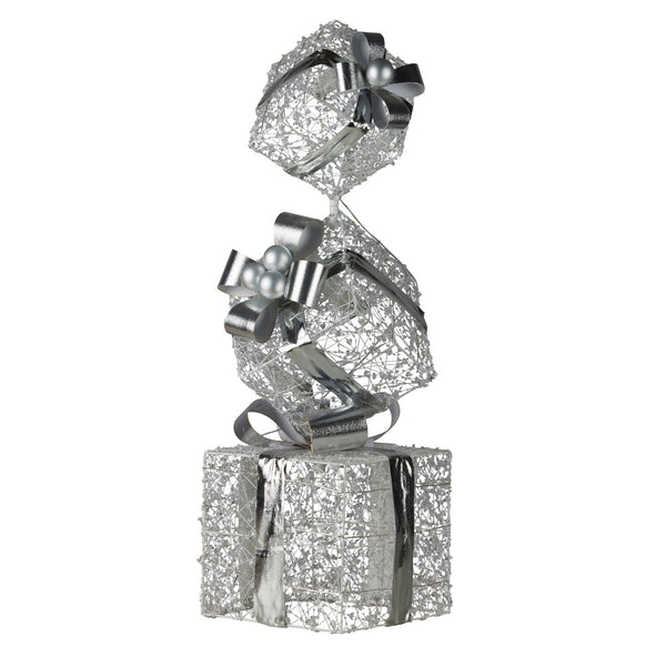 Swishmas 83cm Triple Christmas Silver Giftbox Stack Display