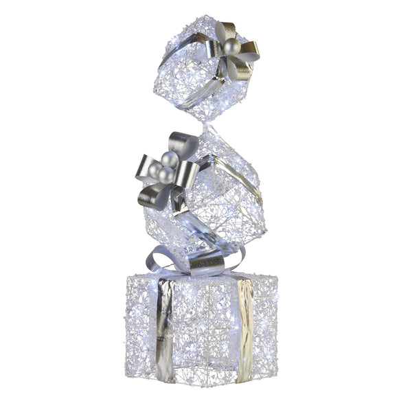 Swishmas 83cm Triple Christmas Silver Giftbox Stack Display