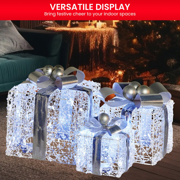 Swishmas Set Of 3 Christmas Gift Boxes With Lights