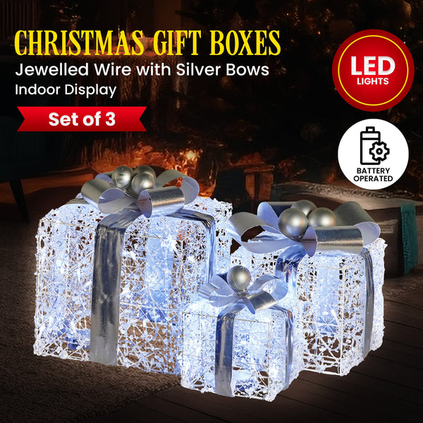 Swishmas Set Of 3 Christmas Gift Boxes With Lights