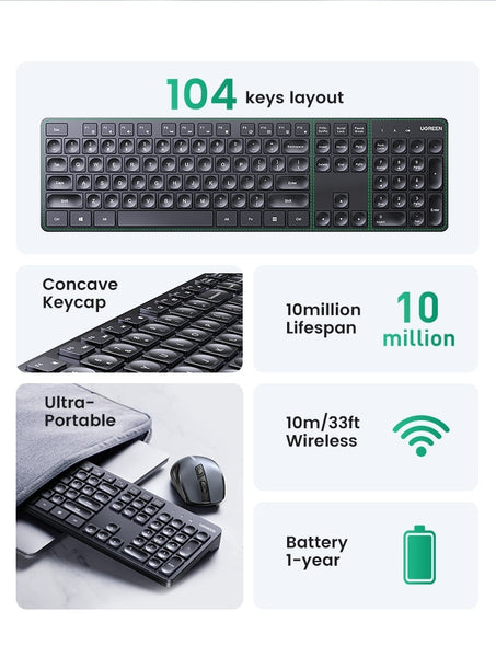 UGREEN 90250 104-Key layout 2.4G Wireless Keyboard - Gift &