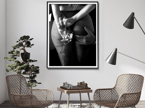 Wall Art 30cmx40cm Woman Drinking Wine In The Bar Black