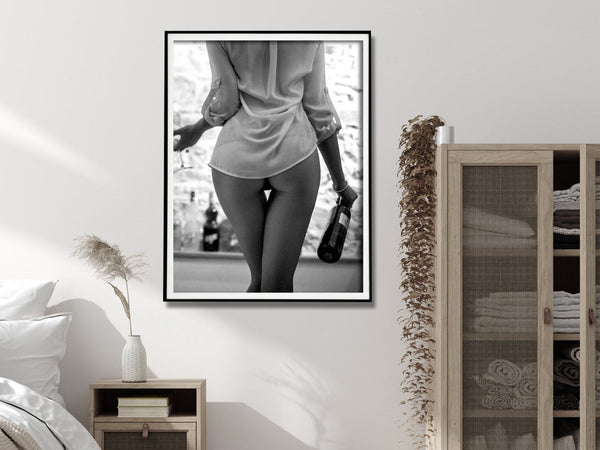 Wall Art 40cmx60cm Woman Drinking Wine Black and White