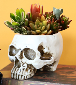 White Halloween Skull Resin Desktop Ornament and Pen Holder