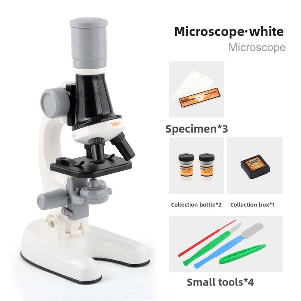 White Kids Biological Microscope Kit 100x 400x 1200x LED