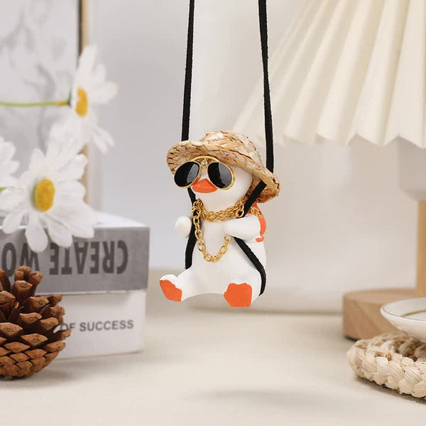 White + Orange 2 pcs Rocking Duck Car Ornament - Cute duck