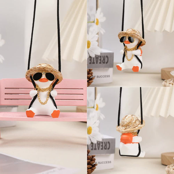 White + Orange 2 pcs Rocking Duck Car Ornament - Cute duck