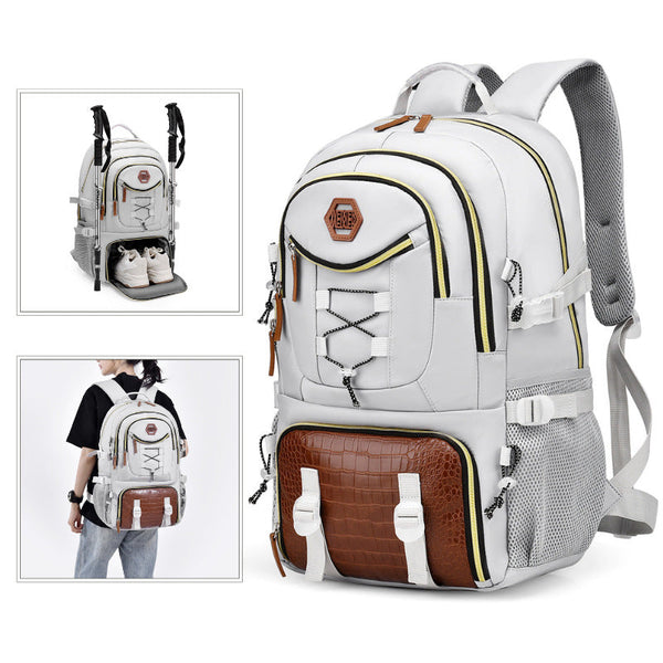 White Stylish Large Capacity Backpack - Water-Resistant