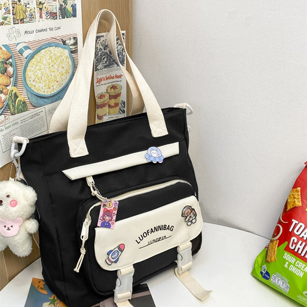 Women’s Kawaii Black Shoulder Bag with Cute Bear Plush
