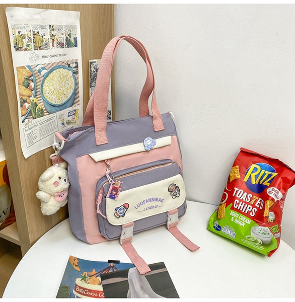 Women’s Kawaii Blue Shoulder Bag with Cute Bear Plush Charm