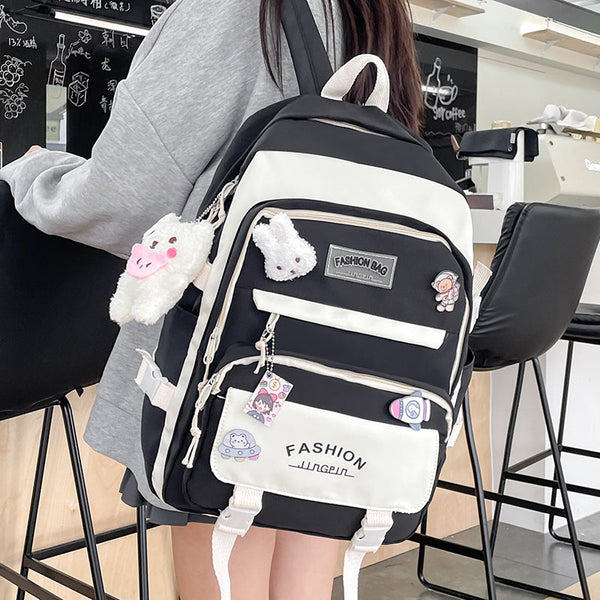 Women’s Large Aesthetic School Backpack Black Nylon Daypack