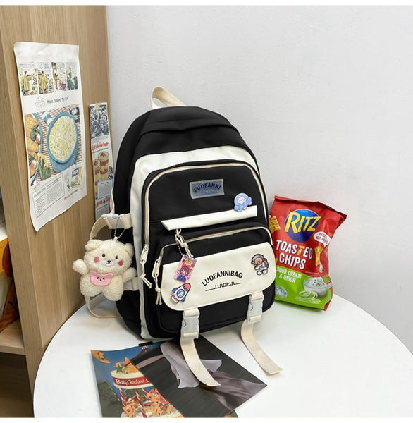 Women’s Large Aesthetic School Backpack Black Nylon Daypack