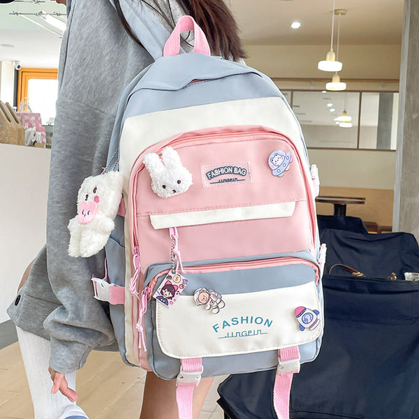 Women’s Large Aesthetic School Backpack Blue Nylon Daypack
