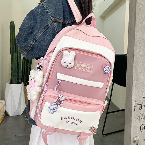 Women’s Large Aesthetic School Backpack Pink Nylon Daypack