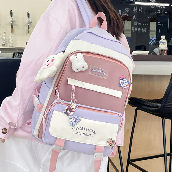 Women’s Large Aesthetic School Backpack Purple Nylon