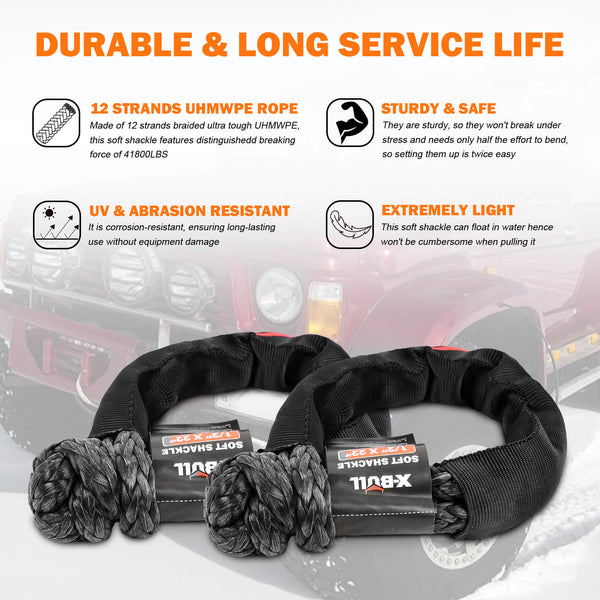 X-BULL 4WD Recovery Kit Off Road Snatch Strap Soft Shackles