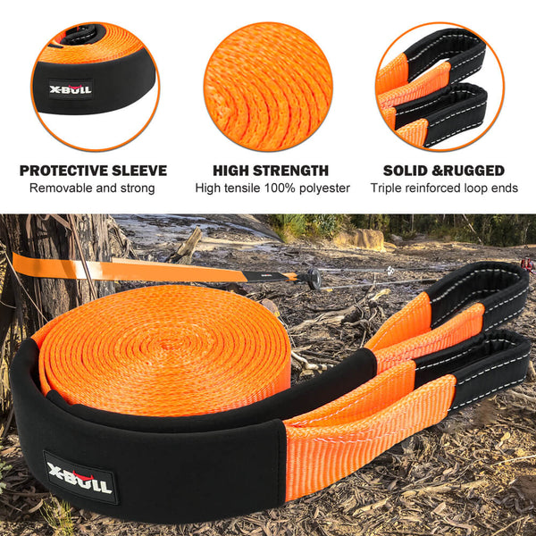 X-BULL 4WD Recovery Kit Off Road Snatch Strap Soft Shackles