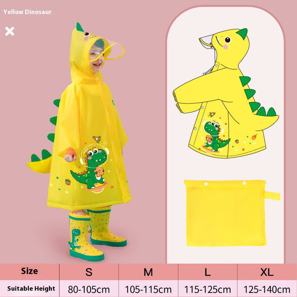 Yellow dinosaur Kids Waterproof Raincoat with Expandable