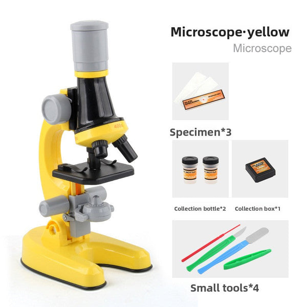 Yellow Kids Biological Microscope Kit 100x 400x 1200x LED