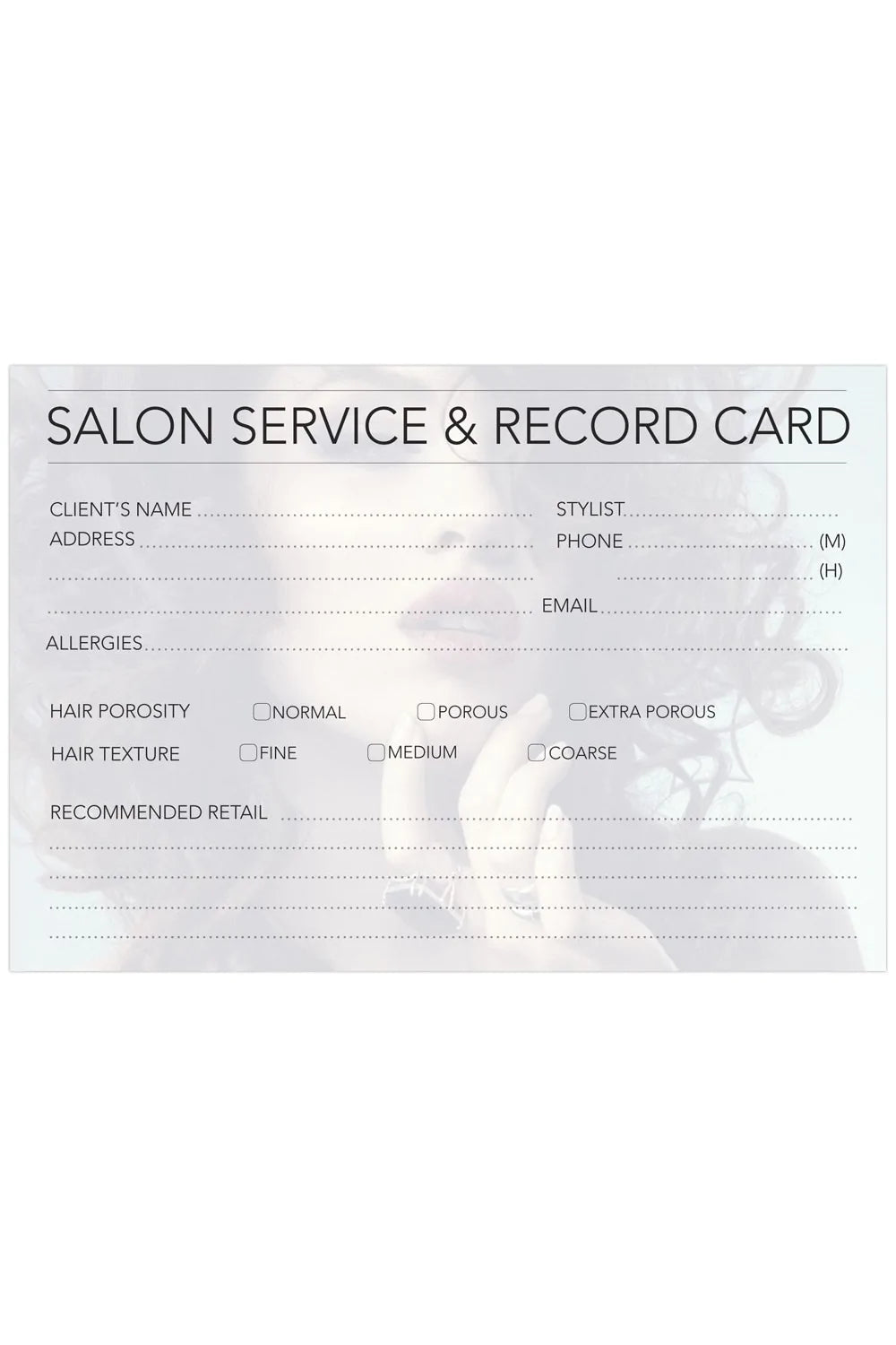 Professional Hairdressing Client Record Cards