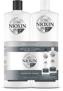 NIOXIN System 2 Duo Pack, Cleanser Shampoo + Scalp Therapy Revitalising Conditioner (1L + 1L), for Natural Hair with Progressed Thinning