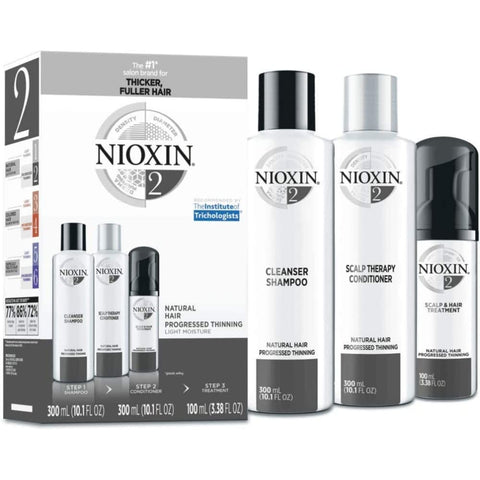 NIOXIN System 2 Trio Pack, Cleanser Shampoo + Scalp Therapy Revitalising Conditioner + Scalp and Hair Treatment (300Ml + 300Ml + 100Ml), for Natural Hair with Progressed Thinning