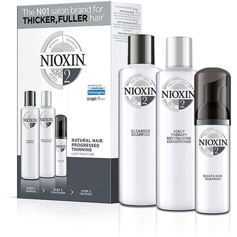 NIOXIN System 2 Trio Pack, Cleanser Shampoo + Scalp Therapy Revitalising Conditioner + Scalp and Hair Treatment (150Ml + 150Ml + 40Ml), for Natural Hair with Progressed Thinning