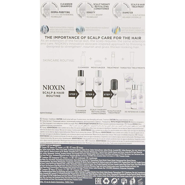 NIOXIN System 2 Trio Pack, Cleanser Shampoo + Scalp Therapy Revitalising Conditioner + Scalp and Hair Treatment (150Ml + 150Ml + 40Ml), for Natural Hair with Progressed Thinning