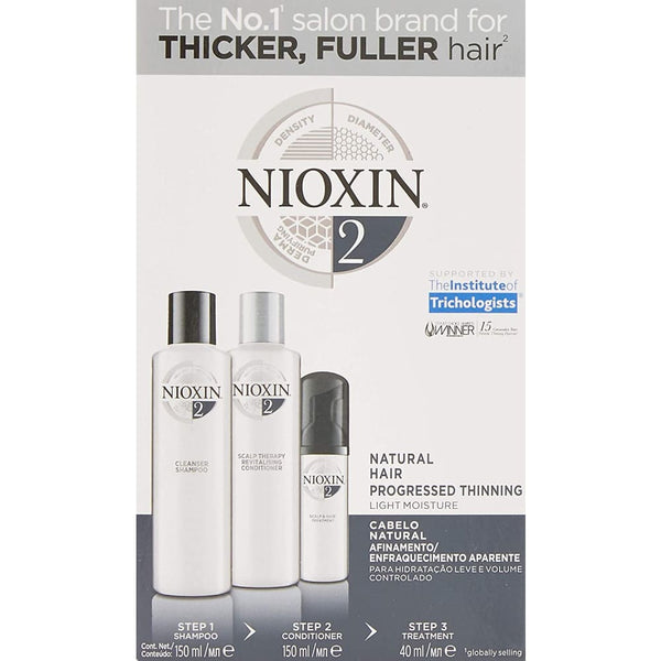 NIOXIN System 2 Trio Pack, Cleanser Shampoo + Scalp Therapy Revitalising Conditioner + Scalp and Hair Treatment (150Ml + 150Ml + 40Ml), for Natural Hair with Progressed Thinning